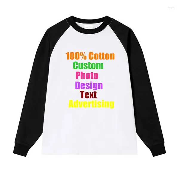 Мужские футболки, трикотаж, осень-зима, цветная футболка с круглым вырезом и длинными рукавами, 245 г, двойной хлопок, ретро, женский логотип на заказ