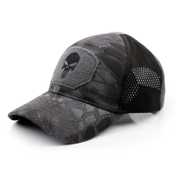 Bisiklet Kapakları Maskeler Yaz Askeri Kamuflaj Kafatası Beyzbol Mesh Cap Ayarlanabilir Airsoft Taktik Yürüyüş Casquette Şapkaları Erkekler için 231101