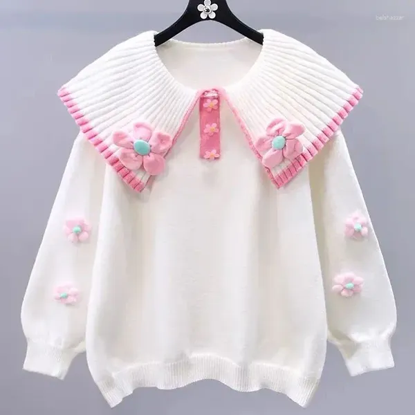 Женские свитера Hsa, женский зимний свитер Y2K Kawaii, милая 3D-одежда с цветочным принтом, 2023, джемперы с воротником-стойкой, вязаные повседневные топы