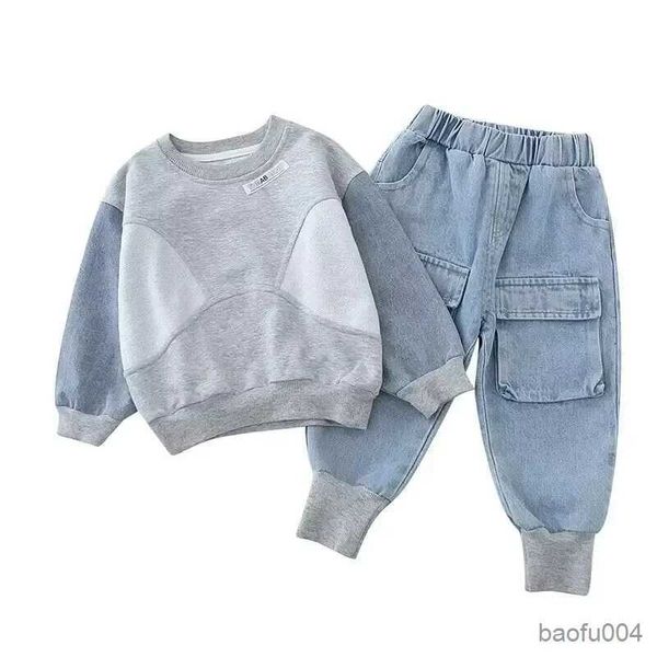 Set di abbigliamento 1-5 Set di abbigliamento di moda per neonati Primavera Autunno Completo stile denim per bambini per bambini Set top + pantaloni