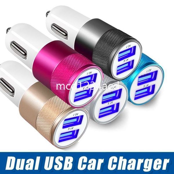 Универсальное металлическое автомобильное зарядное устройство с двумя портами USB 2.1A 1A, автоматический адаптер питания для iphone 11 12 13 14 15 Samsung htc M1 mp3 gps
