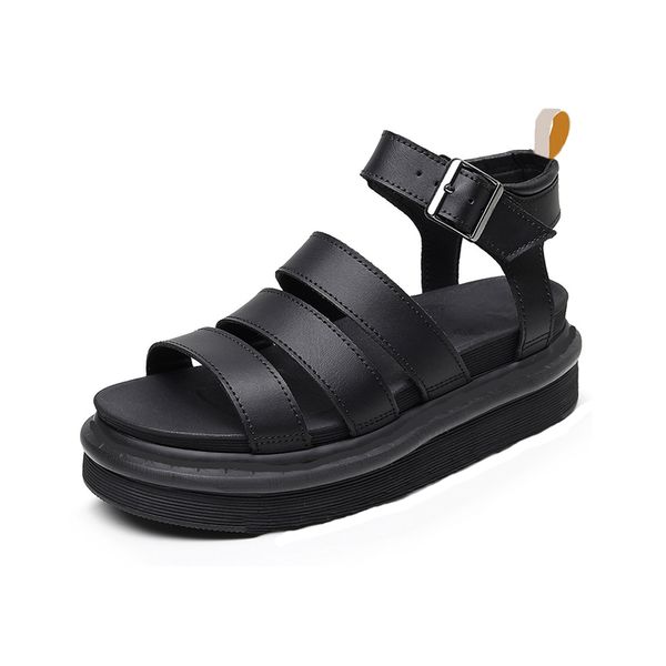 Sandálias de plataforma preta mulheres verão designer sandels moda glaidator couro real tornozelo cinta praia sandales sapatos eu42
