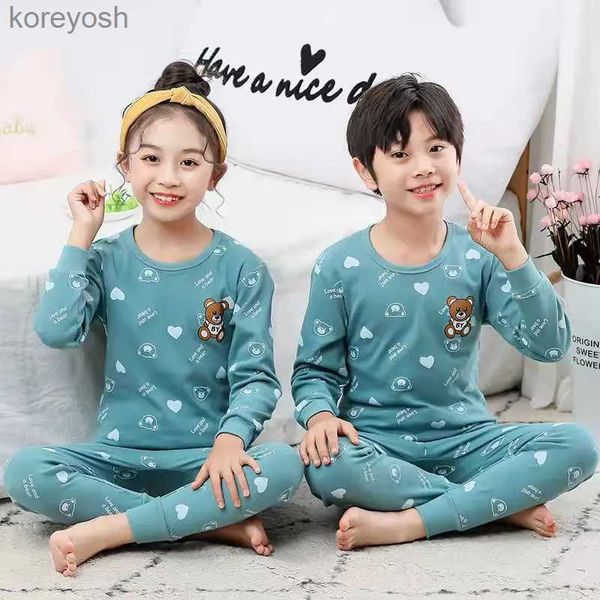 Pyjamas Baumwolle Pyjamas Für Jungen Frühling Herbst Pyjamas Kinder Cartoon Bär Teenager Nachtwäsche Nette Große Jungen Mädchen Nacht Kleidung 6 8 10 12 14YL231109