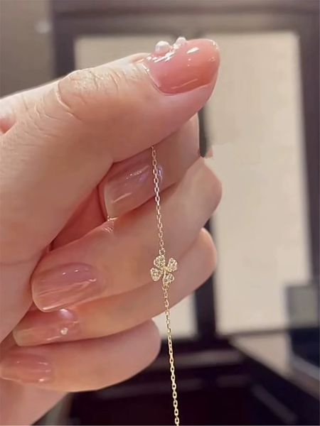 Lucky quatro folhas grama s sier banhado a ouro 14k moda japonesa nova joia leve zircão colar de clavícula para mulheres