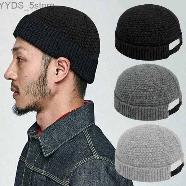 Gorro/bonés de caveira chapéus de malha de lã para homens mulheres arregaçar borda grossa crânio melão boné outono inverno sólido quente senhorio casual hip hop gorro chapéu YQ231108