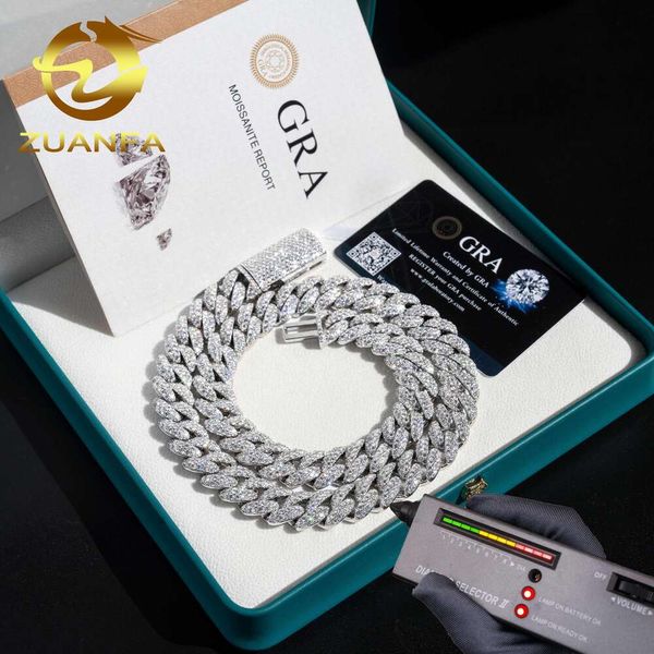 Оптовая продажа ювелирных изделий из стерлингового серебра 15 мм на заказ ожерелье Iced Out VVS Муассанит с бриллиантами кубинская цепочка