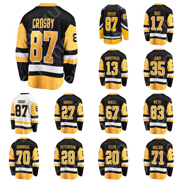 Neu eingetroffene Herren-Hockey-Trikots SIDNEY CROSBY EVGENI MALKIN KRIS LETANG ERIK KARLSSON Heim-Auswärtsspieler-Trikot schwarz weiß