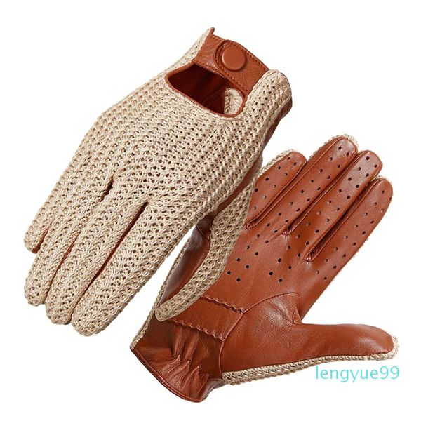 Designer-Fünf-Finger-Handschuhe, modische Handschuhe, echtes Schaffell-Leder, für Herren, warm, Strick-Fäustlinge