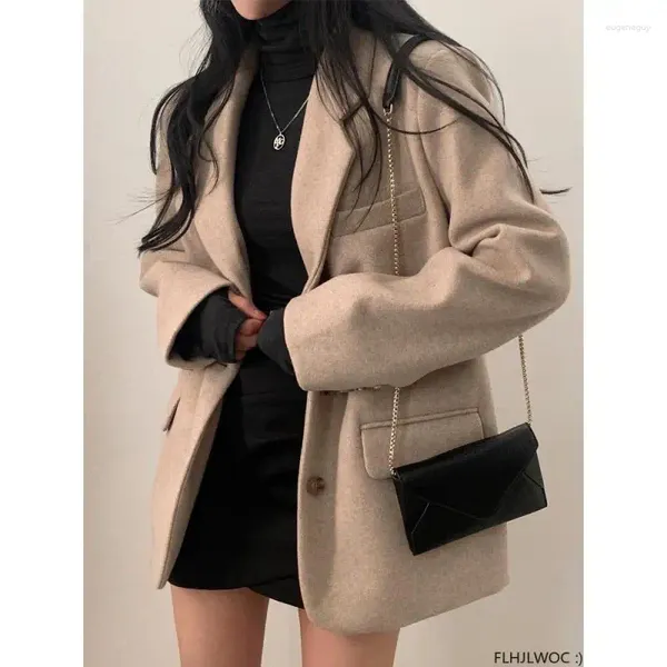 Damenanzüge, Winter-Frühlings-Design, koreanisches Chic, für Damen, niedlich, süß, Mädchen, einfarbig, einreihig, lässig, lose Knöpfe, Jacken, Mäntel, Blazer