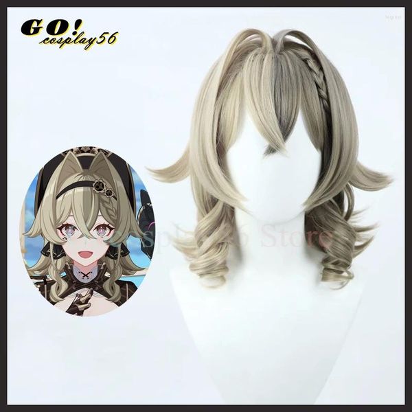 Fontes de festa honkai impacto 3 3rd cosplay VILL-V peruca curto cabelo encaracolado trançado linho cores misturadas adulto jogo role play headwear