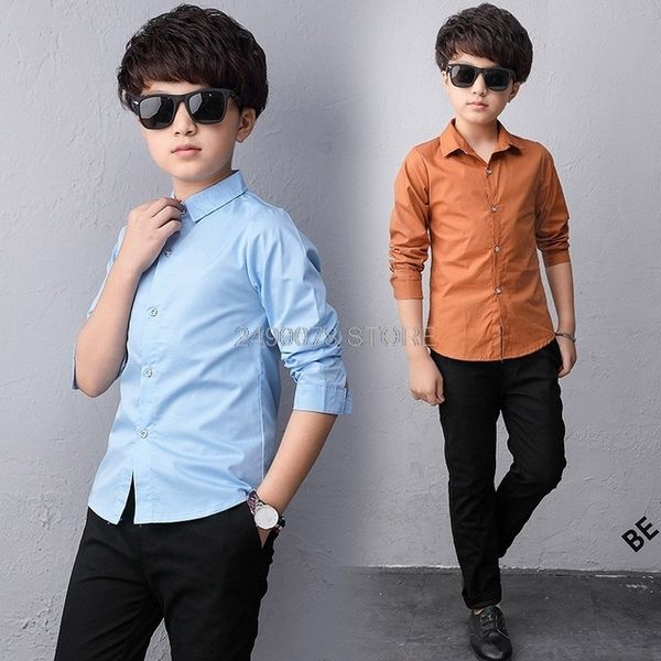 Camisas infantis Camisas de camisas adolescentes Camisa formal para meninos Turn Down Collar Blouse For Boys Kids Dress Dress Camisa adolescente 6 8 10 12 14 Ano 230408