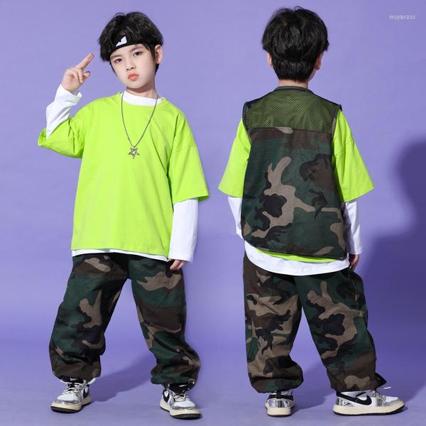 Stage Wear Children's Hiphop Clothing Street Dance Boys Camouflage Sports Sports Loose Suit Jazz Kpop Roupfits DQS10690