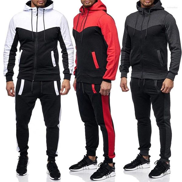 Männer Trainingsanzüge Winter Hoodie Casual Set Reißverschluss Mischfarben Pullover Lose Langarm Zweiteilige Mode Prägnante Sportkleidung