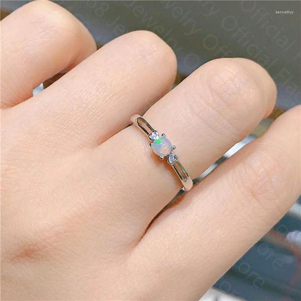 Anéis de cluster estilo 925 prata incrustada anel de opala natural feminino pequeno e bonito