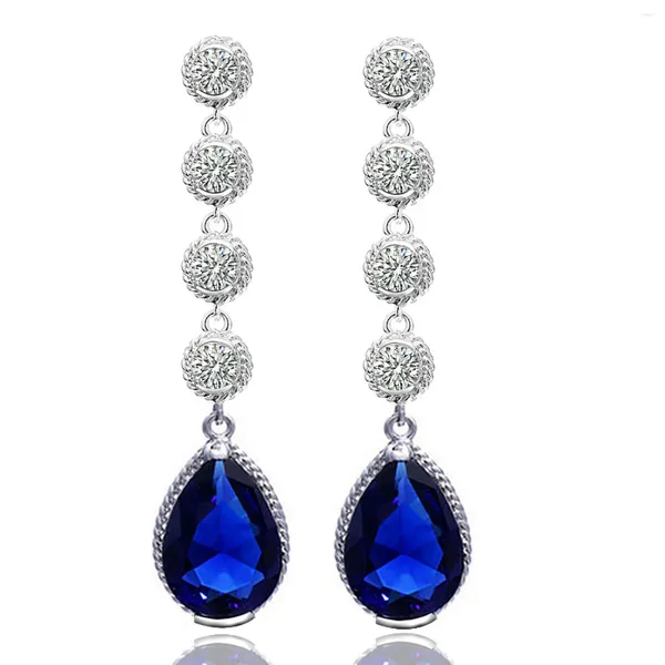 Dangle Brincos Vintage Longo Cinco Camadas Limpar Pedra Redonda E Lágrima Azul Royal Para Mulheres Menina Festa Bola Gala Evento Formal Ocasião