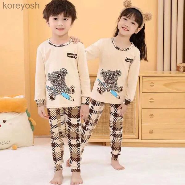 Pijamalar Bebek Erkekler Pijamalar Seti Pamuk Uzun Kollu Çocuk Giyim Gençler Karikatür Sweetwear Çocuklar İçin Sevimli Ayı Pijamaları 8 10 12 14YEARL231109