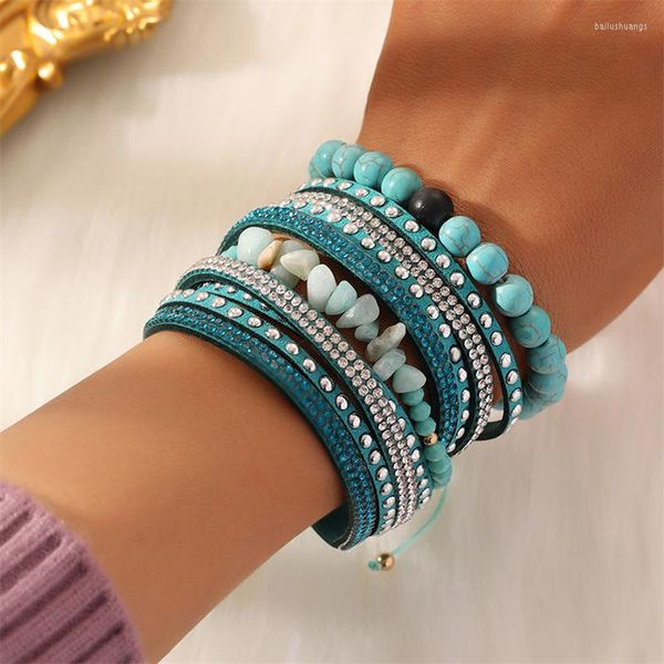 Strang LIMAX Hochwertiges Türkis-Vintage-Armband-Set im europäischen und amerikanischen Stil, böhmischer Schmuck