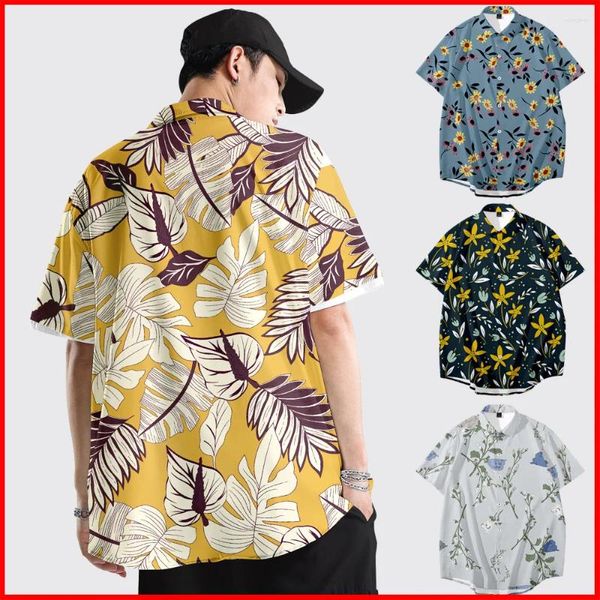 Erkekler Sıradan Gömlek 3D Baskılı Yaprak Gömlek Yaz Tatil Kısa Kollu Hawaii Plajı Top T-Shirt Plus Boyut Çiçek