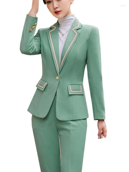 Calças femininas de duas peças moda senhoras blazer pant terno mulheres damasco preto verde cáqui feminino negócios trabalho desgaste jaqueta e calças formais