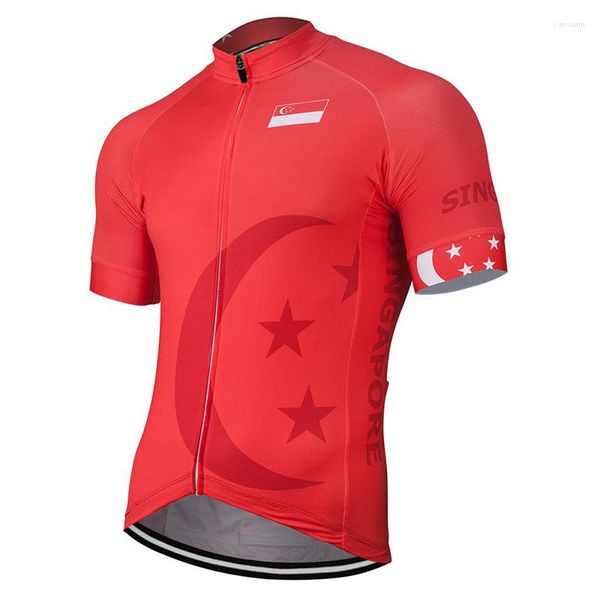 Jackets de corrida 2023 Cingapura Summer Cycling Jersey Men Bike Road Mountain Race Tops andando de bicicleta Use roupas vermelhas