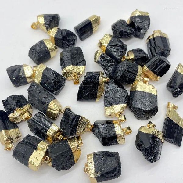 Colares de pingente Natural Gem Stone Preto Raw Ore Tourmaline Gilt Forma Irregular Reiki Cura Energia Jóias Fazendo Colar 12pcs