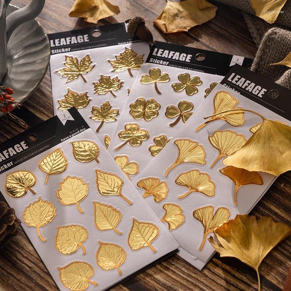 Confezione regalo 2 pezzi/lotto adesivi foglia lamina d'oro etichette adesive diario decorativo materiale per scrapbooking forniture per diario spazzatura