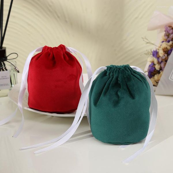 Hediye Sargısı 10 PCS/SET Noel Şeker Drawstring Çantası Yuvarlak Velvet Düğün Kutusu Çantaları Parti 14x15cm