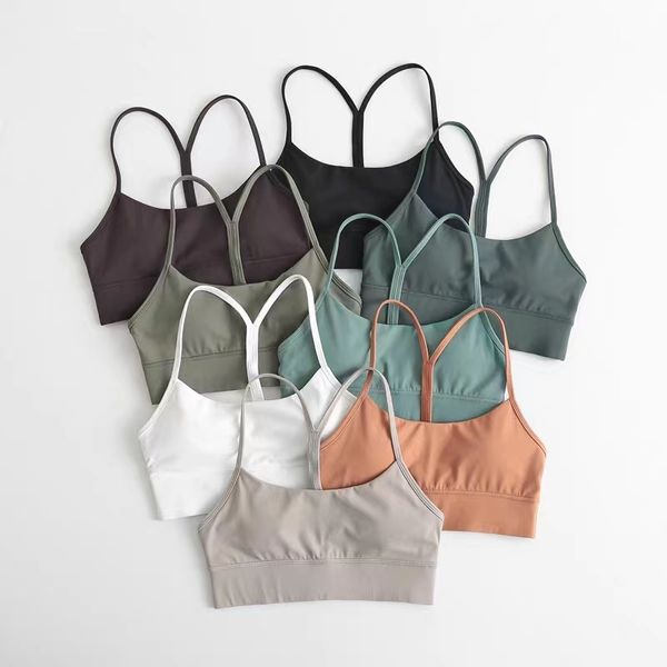 Ll novo estilo nu em forma de y bela volta halter esportes absorção de choque de alta intensidade fitness topo yoga sutiã colete para mulher lulemons