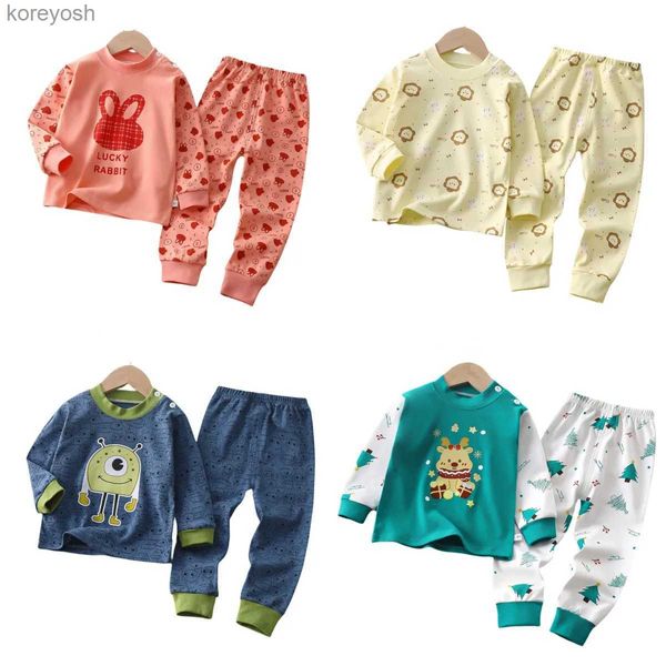 Pijamas novo outono inverno bebê conjunto de roupa interior térmica roupas infantis meninos meninas longo johns algodão pijamas crianças bebê casa roupasl231109
