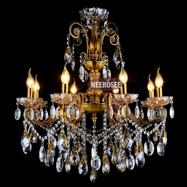 Lustre de cristal vintage luz bronze acabado pingente antigo lingting luxuoso latão cristal lâmpada interior lustre suspensão luminária md8504 l8 d750mm h750mm