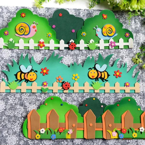 Enrole de presente grande inseto de insetos de inseto desenho animado EVA Railing Railing Bee Snail Fence Flor Wall Sticker Gindergarten Escola Decoração da sala de aula