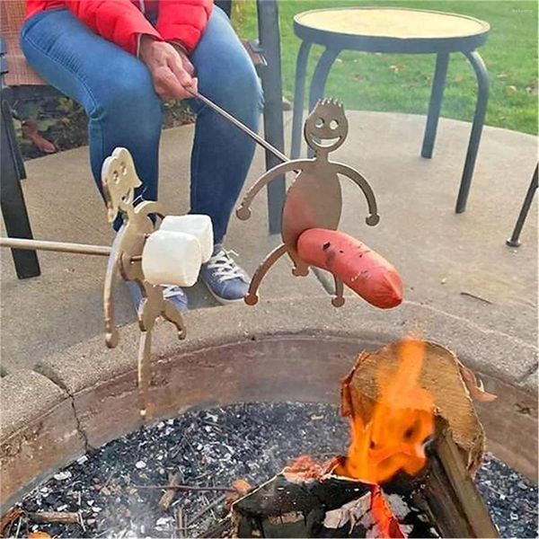 Ferramentas de aço inoxidável cão torrador acampamento fogo espeto vara adulto rack churrasco grelhado