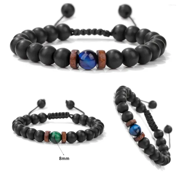 Strand 10 pçs 8mm azul verde tigre olho pedra preto contas pulseira ajustável corda trançada homens mulheres yoga cura equilíbrio