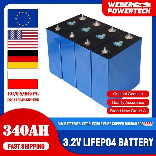 3,2 V LiFePO4 340 Ah Batterie 8/16 STÜCKE mit flexiblen Sammelschienen Klasse A Zelle Brandneue DIY 24 V 48 V Lithium-Eisen-Phosphat-Batterie