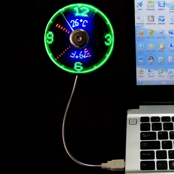 Orologi da tavolo e ventola per orologio intelligente a LED unica con display della temperatura in tempo reale USB lampeggiante che emette luce