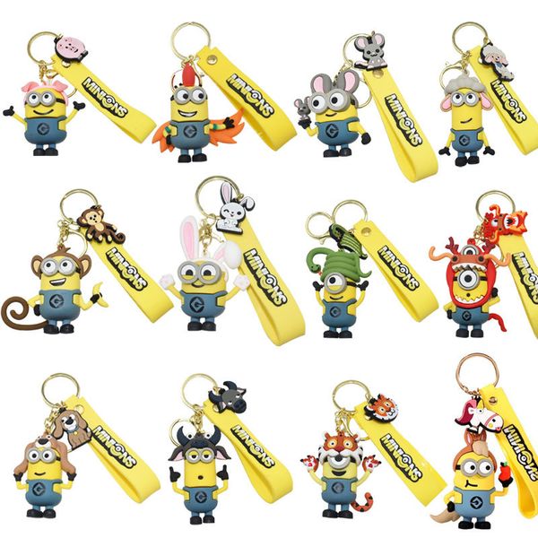 Keychains Designer Explosive Cartoon Minions 12 Zodiac Série Chave -Chain para Mulher Moda Casal Bag Ofning Creative Car Key Ring