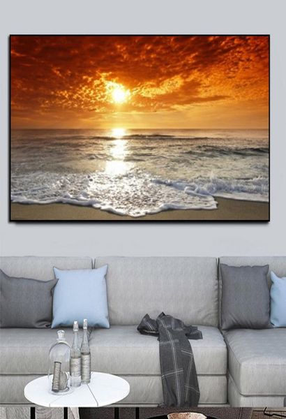 Pôster de paisagem moderno e grande, arte de parede, pintura em tela, pôr do sol, praia, imagem para sala de estar, quarto, decoração 2055555