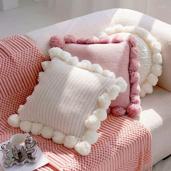 Travesseiro estético kawaii s travesseiros sofá branco borla meninas minimalista casa decorações moderno elegante rosa cojines decoração do quarto