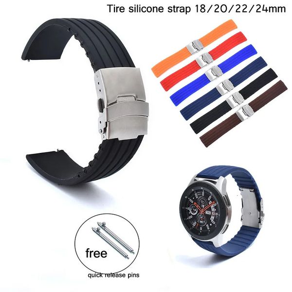 Assista Bandas Esporte Silicone Strap 18mm 20mm 22mm 24mm Banda Dobrável Fivela De Metal À Prova D 'Água Borracha Substituir Relógio Pulseira Watchbands 231109