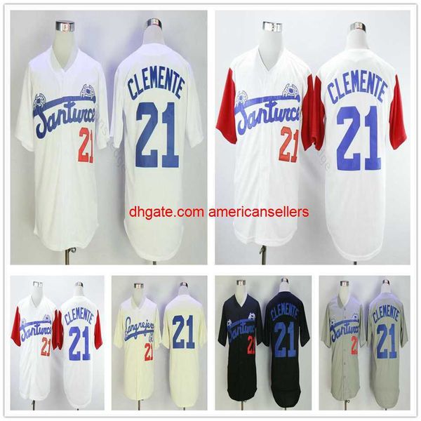 Roberto Clemente #21 Santurce Crabbers Puerto Rico College Baseball Jerseys Camisa costura