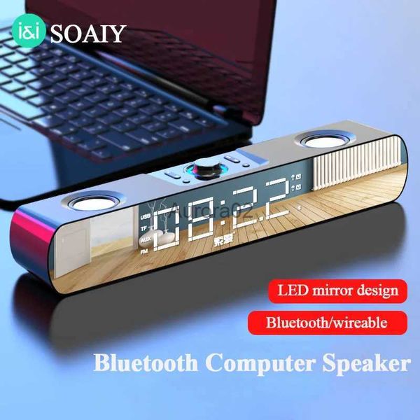 Bilgisayar hoparlörleri Soaiy multimedya Bluetooth hoparlör Subwoofer LED ekran saati TV bilgisayarları için ses çubuğu ile ev sineması için louldspeaker yq231103