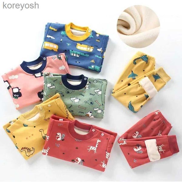 Pyjamas 2023 Winter Kinder Kleidung Sets Warme Fleece Pyjamas Für Jungen Und Mädchen Verdicken Kinder Nachtwäsche Samt Baby Thermische UnterwäscheL231109