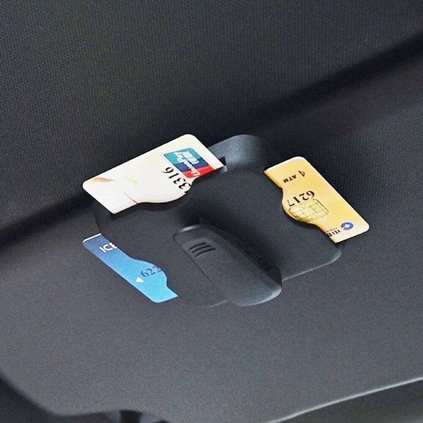 Porta carte di credito universale per occhiali da sole con visiera per auto, clip per biglietti per parcheggio auto, organizer multifunzione per banconote