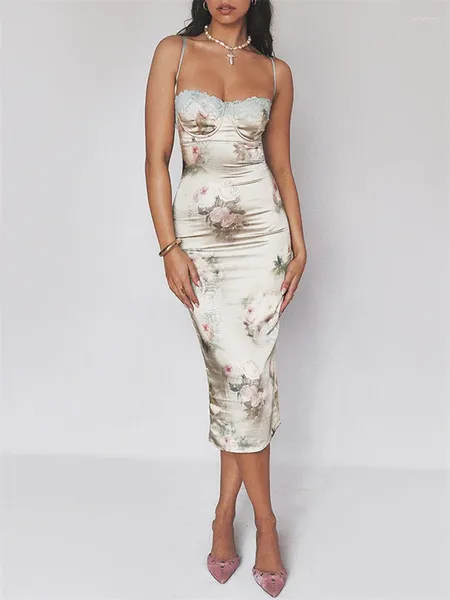 Casual Kleider Zabrina Vintage Floral Satin Hochzeit Gast Für Frauen Formale Dünne Spaghetti Strap Party Kleid Kleid Sexy Backless Vestidos