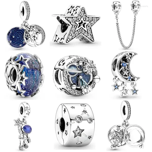 Pietre preziose sciolte Doppio albero pendente Galaxy Luna Asimmetrica Stella Clip Catena di sicurezza Perline di fascino in argento sterling 925 Adatto al braccialetto europeo