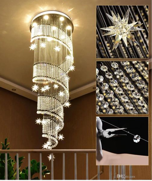 Lampadario moderno a LED con scala a chiocciola in cristallo, illuminazione, danza, meteora, design rotondo, corridoio, ristorante creativo, lampade a sospensione in magazzino