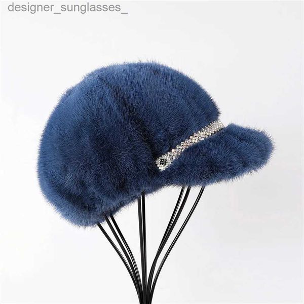 Cappelli a tesa larga da donna invernali caldi in vera pelliccia di visone cappelli con visiera in vera pelliccia Casquette CL231109
