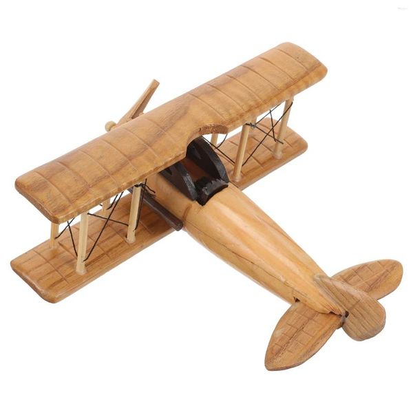 Decorações de jardim retro avião de madeira escritório decore ornamento vintage avião modelo brinquedo artesanato desktop adorno