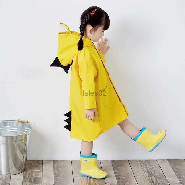 Chuva desgaste bonito dinossauro poliéster bebê capa de chuva ao ar livre impermeável casaco crianças impermeável poncho meninos meninas chuva amarelo zln231109