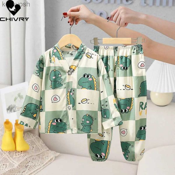 Pigiama Nuovo 2023 Bambini Ragazzi Ragazze Pigiama Moda Cartoon Stampa Camicia a maniche lunghe Top con pantaloni Bambino Estate Casual Sleepwear HomewearL231109